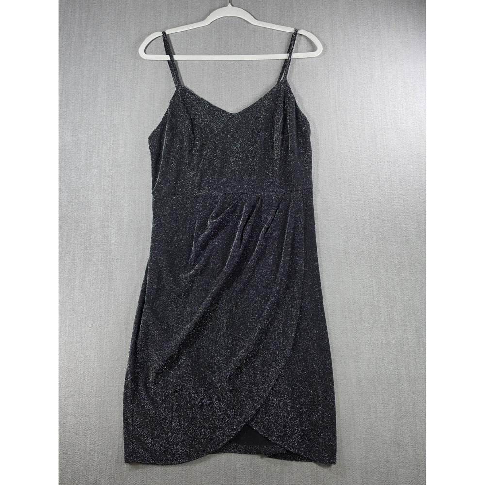 Zalalus Shimmer Cocktail Dress Women S Black Silver Metallic Wrap Tulip Skirt‎